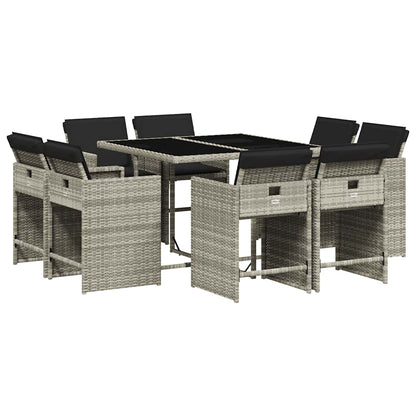9 Piece Garden Dining Set with Cushions Light Grey Poly Rattan