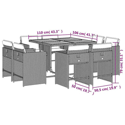 9 Piece Garden Dining Set with Cushions Grey Poly Rattan