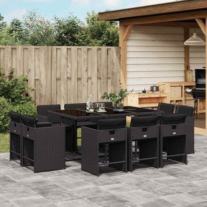 11 Piece Garden Dining Set with Cushions Black Poly Rattan