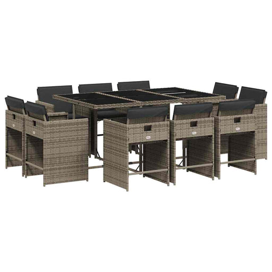 Garden Dining Set | Grey | Poly Rattan | 10-seater | Foldable
