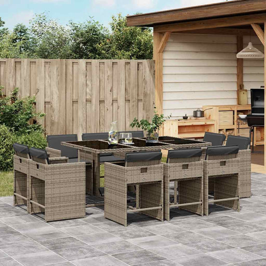 Garden Dining Set | Grey | Poly Rattan | 10-seater | Foldable