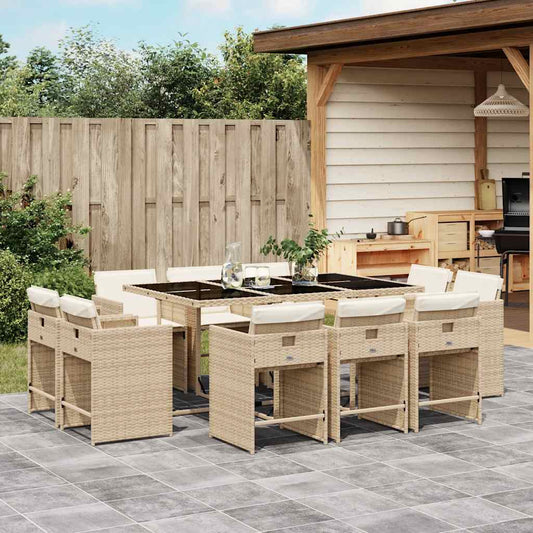 Garden Dining Set | Beige | PE Rattan | 10-Seater | Collapsible