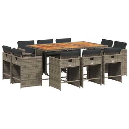 11 Piece Garden Dining Set with Cushions Grey Poly Rattan