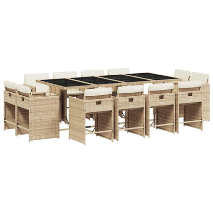 13 Piece Garden Dining Set with Cushions Beige Poly Rattan