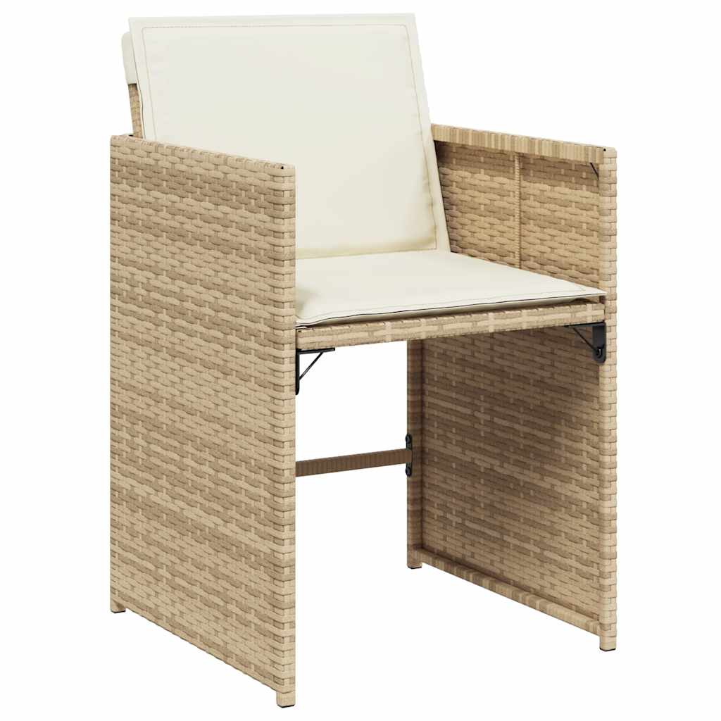 13 Piece Garden Dining Set with Cushions Beige Poly Rattan