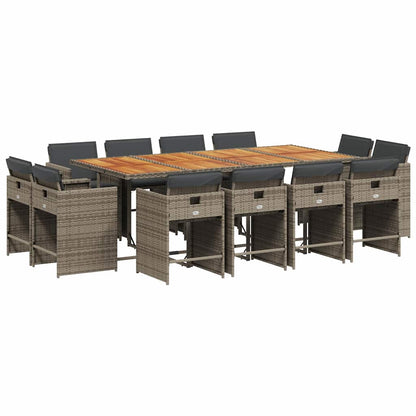 13 Piece Garden Dining Set with Cushions Grey Poly Rattan