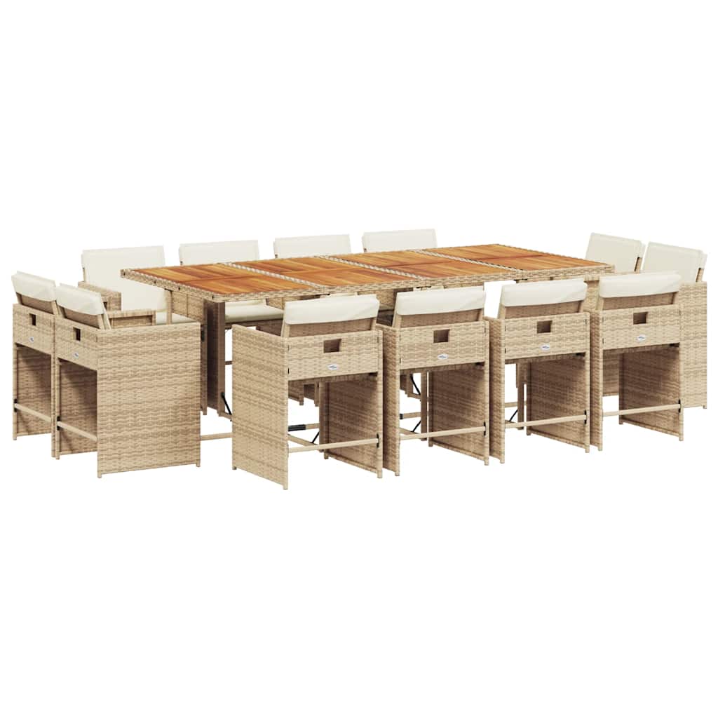 13 Piece Garden Dining Set with Cushions Beige Poly Rattan