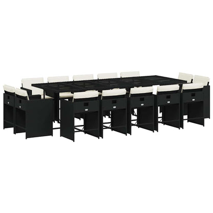 15 Piece Garden Dining Set with Cushions Black Poly Rattan