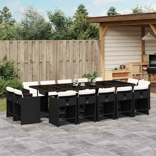 Garden Dining Set | Black | PE rattan | 14-seater | Collapsible