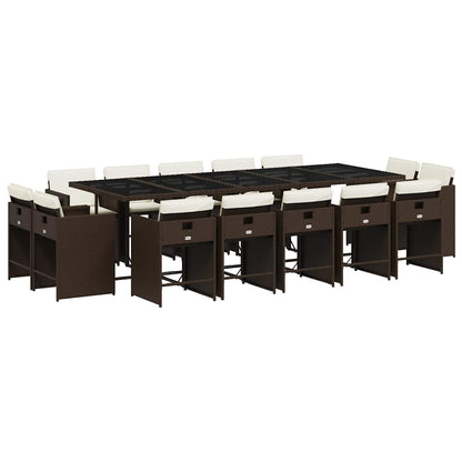 15 Piece Garden Dining Set with Cushions Brown Poly Rattan