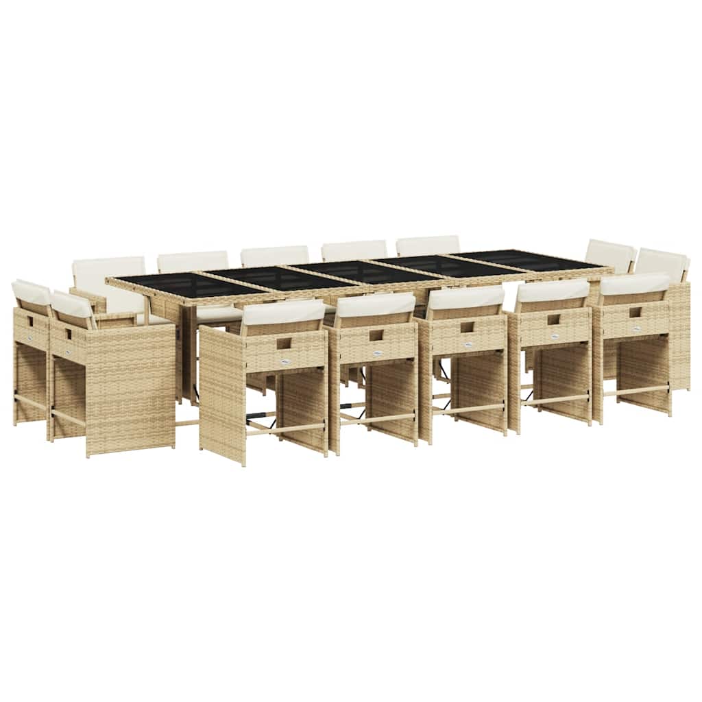 15 Piece Garden Dining Set with Cushions Beige Poly Rattan