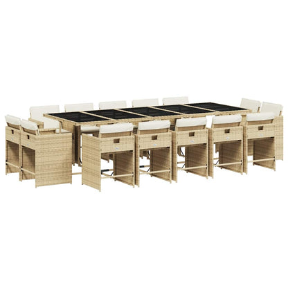 15 Piece Garden Dining Set with Cushions Beige Poly Rattan