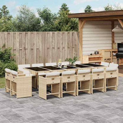 15 Piece Garden Dining Set with Cushions Beige Poly Rattan