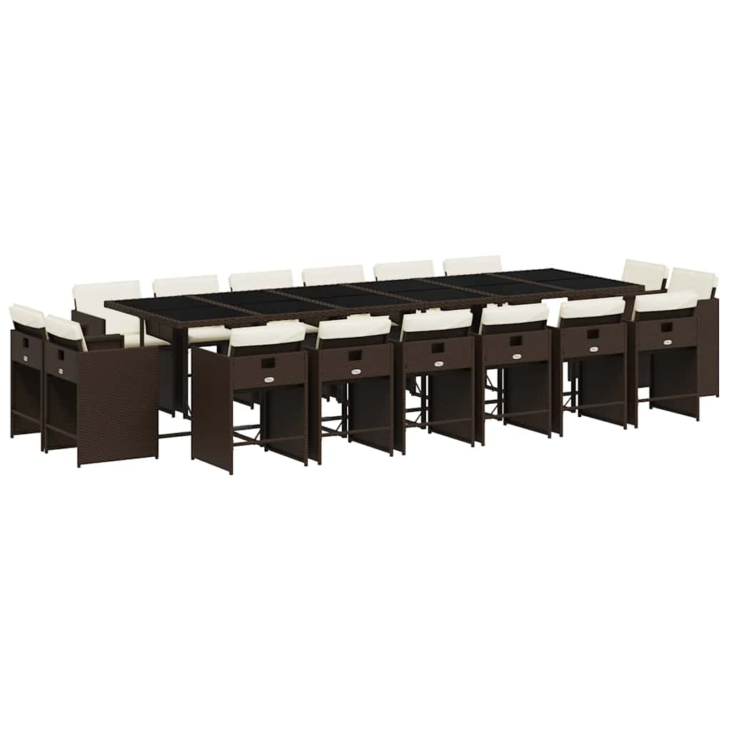 17 Piece Garden Dining Set with Cushions Brown Poly Rattan
