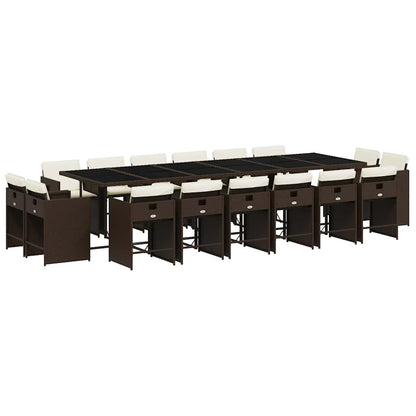 17 Piece Garden Dining Set with Cushions Brown Poly Rattan