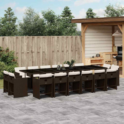 17 Piece Garden Dining Set with Cushions Brown Poly Rattan