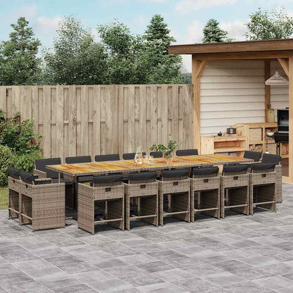 17 Piece Garden Dining Set with Cushions Grey Poly Rattan