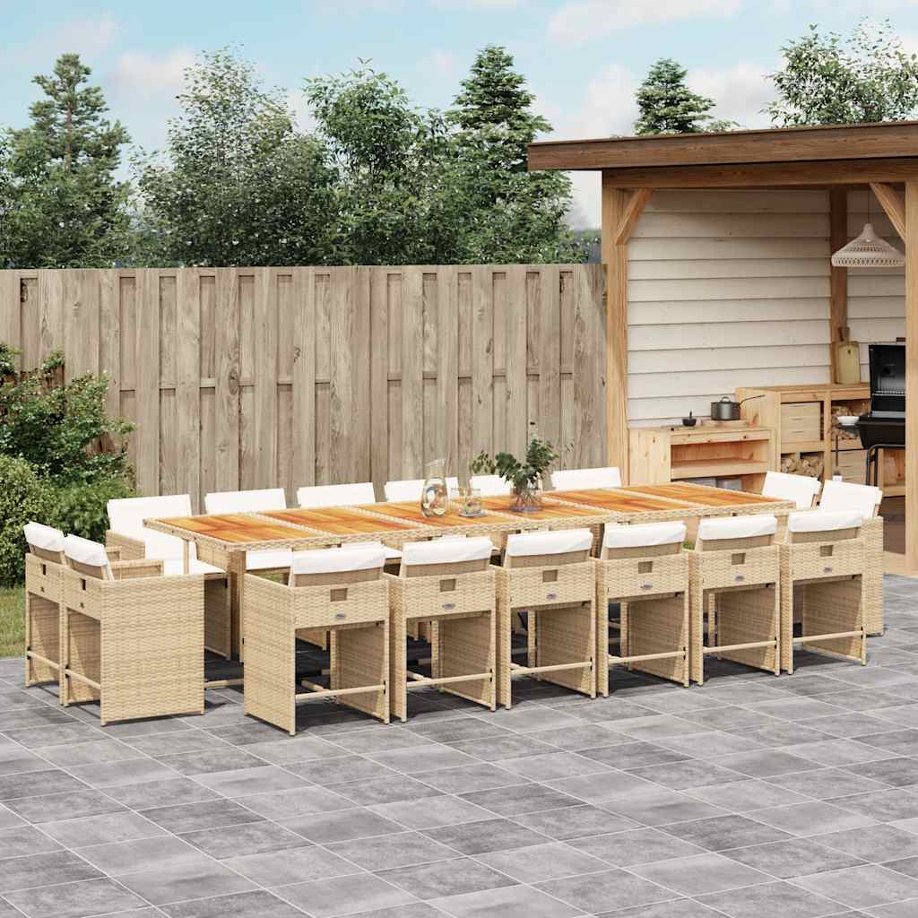 17 Piece Garden Dining Set with Cushions Beige Poly Rattan