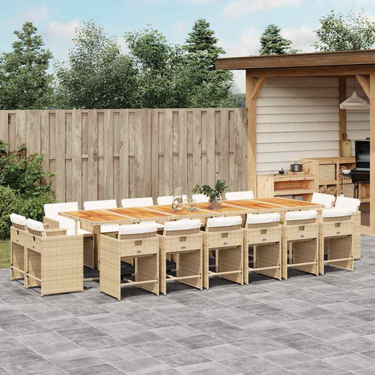 17 Piece Garden Dining Set with Cushions Beige Poly Rattan