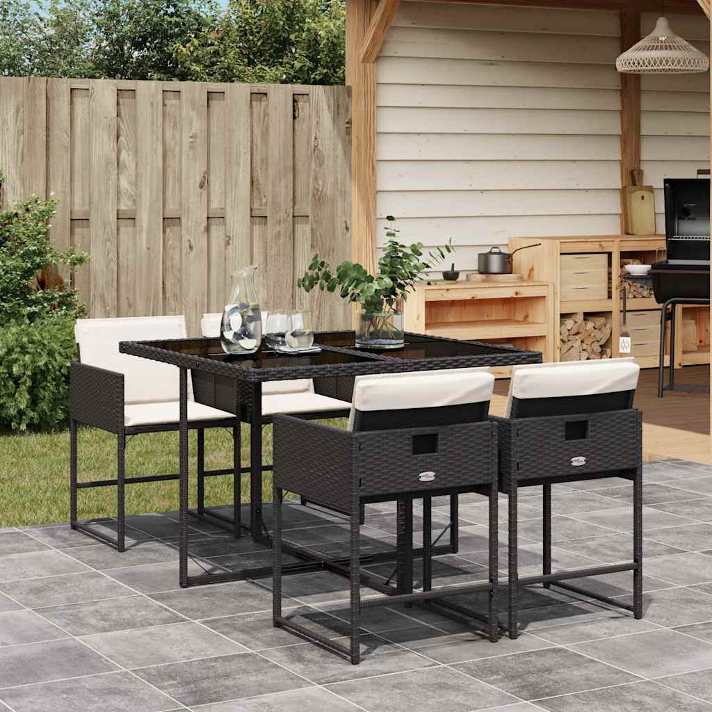 Garden Dining Set | Black | PE rattan | 4-seater | Foldable