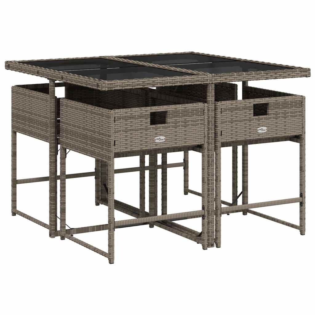 5 Piece Garden Dining Set with Cushions Grey Poly Rattan