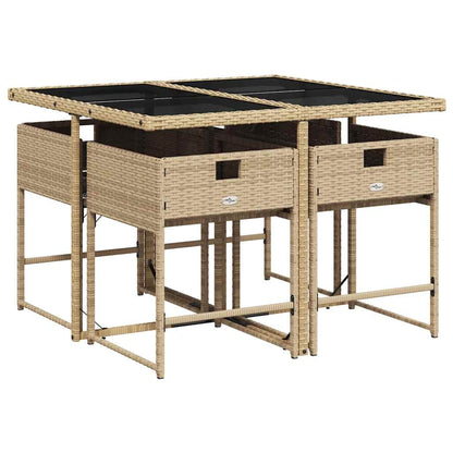5 Piece Garden Dining Set with Cushions Beige Poly Rattan