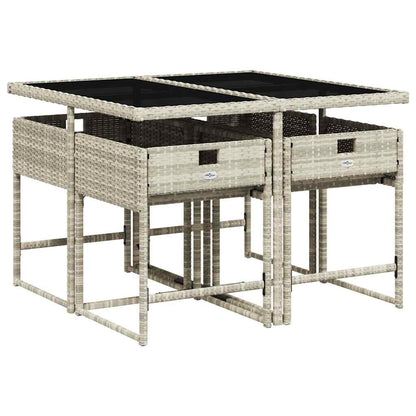 5 Piece Garden Dining Set with Cushions Light Grey Poly Rattan