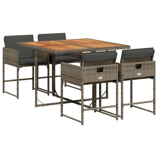 5 Piece Garden Dining Set with Cushions Grey Poly Rattan