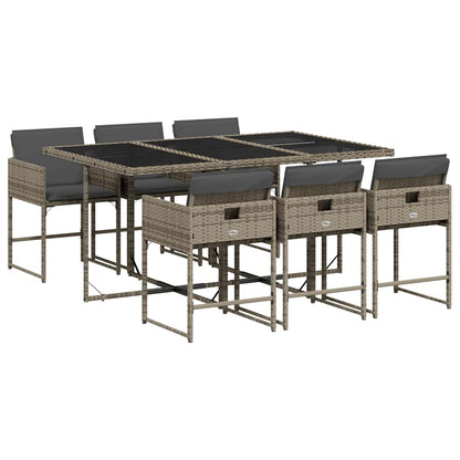 Garden Dining Set | Grey | PE rattan, powder-coated steel, tempered glass