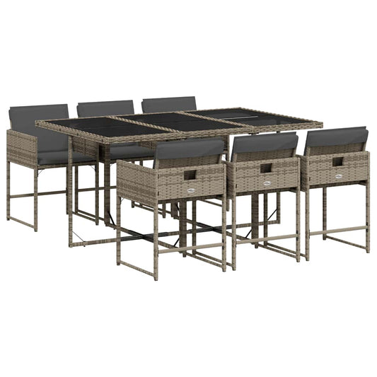 Garden Dining Set | Grey | PE rattan, powder-coated steel, tempered glass