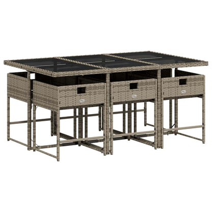 Garden Dining Set | Grey | PE rattan, powder-coated steel, tempered glass