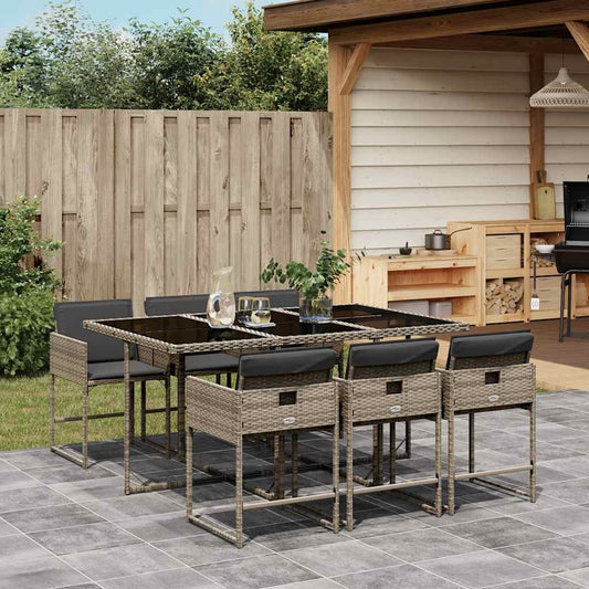 Garden Dining Set | Grey | PE rattan, powder-coated steel, tempered glass