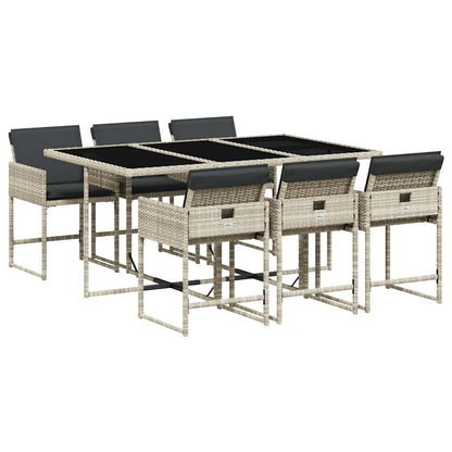 7 Piece Garden Dining Set with Cushions Light Grey Poly Rattan
