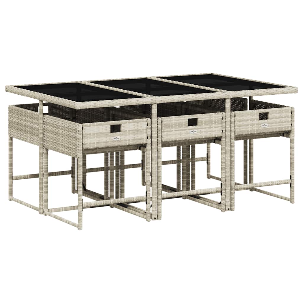 7 Piece Garden Dining Set with Cushions Light Grey Poly Rattan