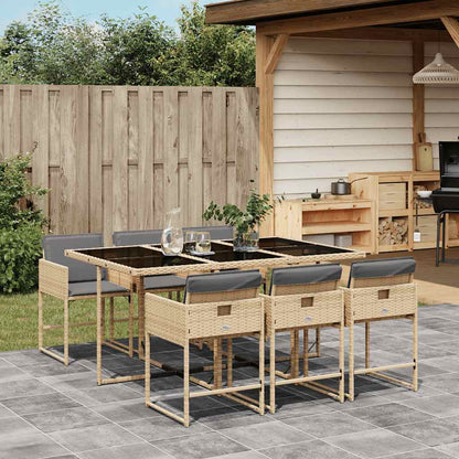 7 Piece Garden Dining Set with Cushions Mix Beige Poly Rattan