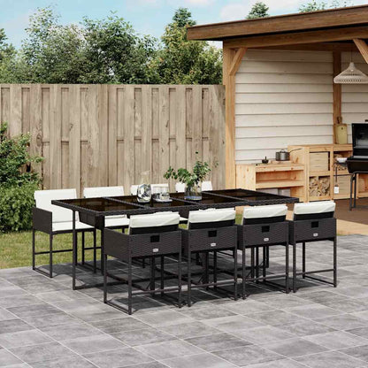 9 Piece Garden Dining Set with Cushions Black Poly Rattan