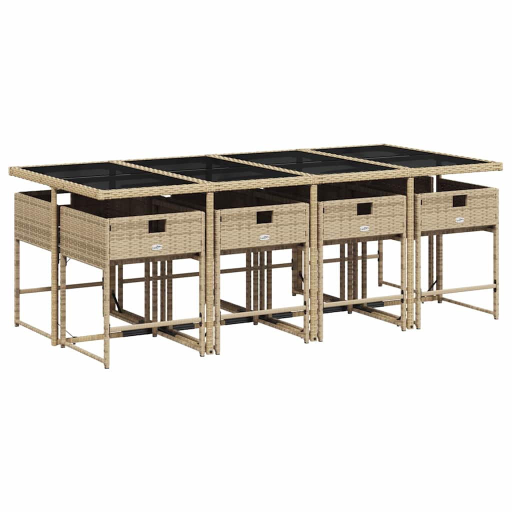 Garden Dining Set | Beige and Black | Poly Rattan and Tempered Glass