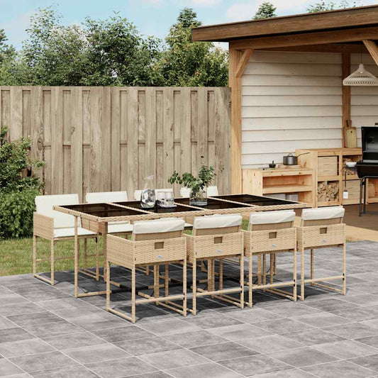 Garden Dining Set | Beige and Black | Poly Rattan and Tempered Glass