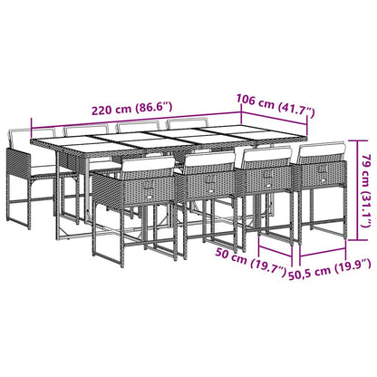 9 Piece Garden Dining Set with Cushions Light Grey Poly Rattan