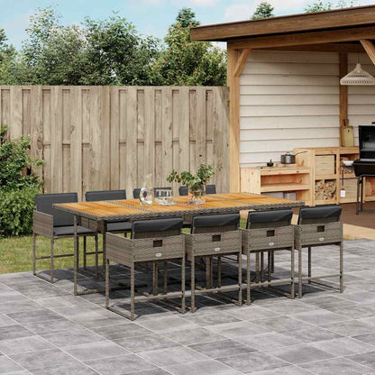 9 Piece Garden Dining Set with Cushions Grey Poly Rattan