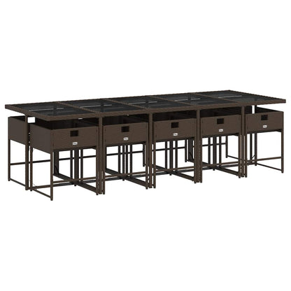 11 Piece Garden Dining Set with Cushions Brown Poly Rattan