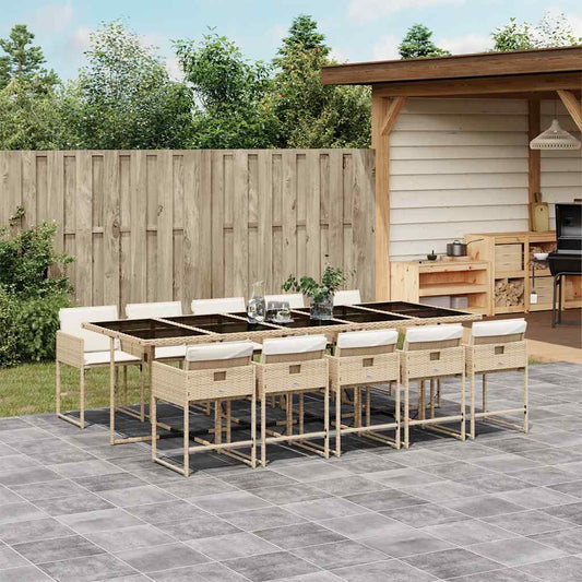 Garden Dining Set | Beige, Cream White, Black | PE Rattan | 10-seater