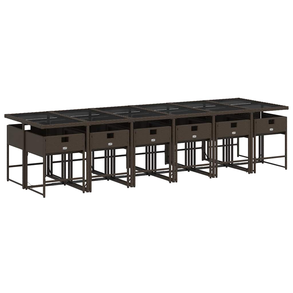 13 Piece Garden Dining Set with Cushions Brown Poly Rattan