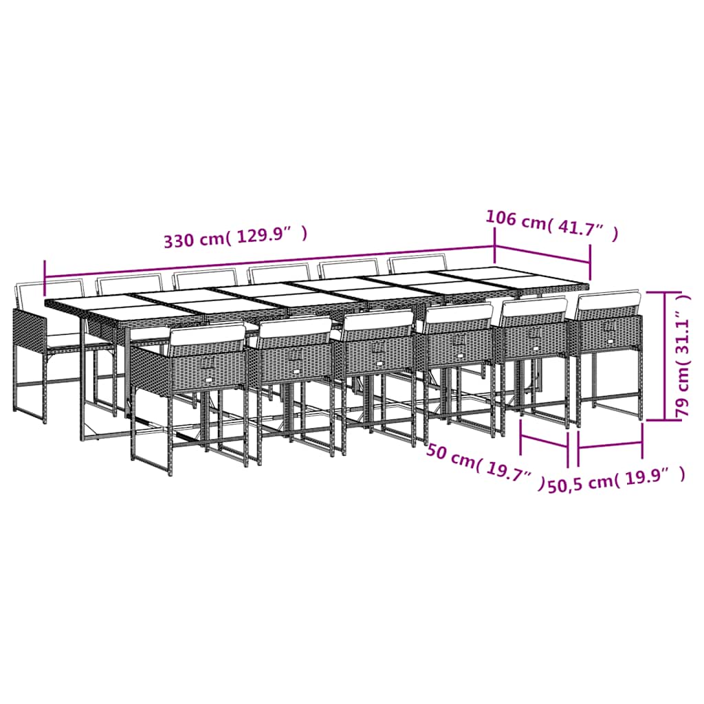 13 Piece Garden Dining Set with Cushions Light Grey Poly Rattan