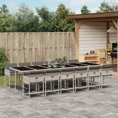 13 Piece Garden Dining Set with Cushions Light Grey Poly Rattan