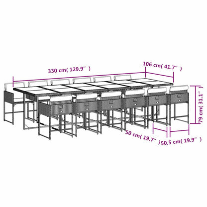 13 Piece Garden Dining Set with Cushions Mix Beige Poly Rattan