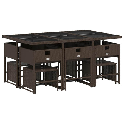 11 Piece Garden Dining Set with Cushions Brown Poly Rattan