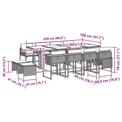 13 Piece Garden Dining Set with Cushions Grey Poly Rattan