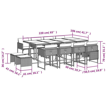 13 Piece Garden Dining Set with Cushions Brown Poly Rattan