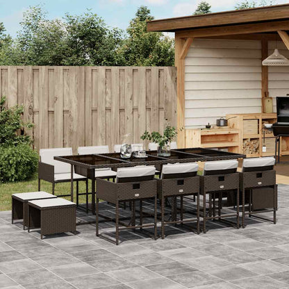 13 Piece Garden Dining Set with Cushions Brown Poly Rattan